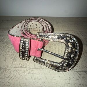 Rhinestone Embellished Western Belt with Crystal Buckle in Pink
